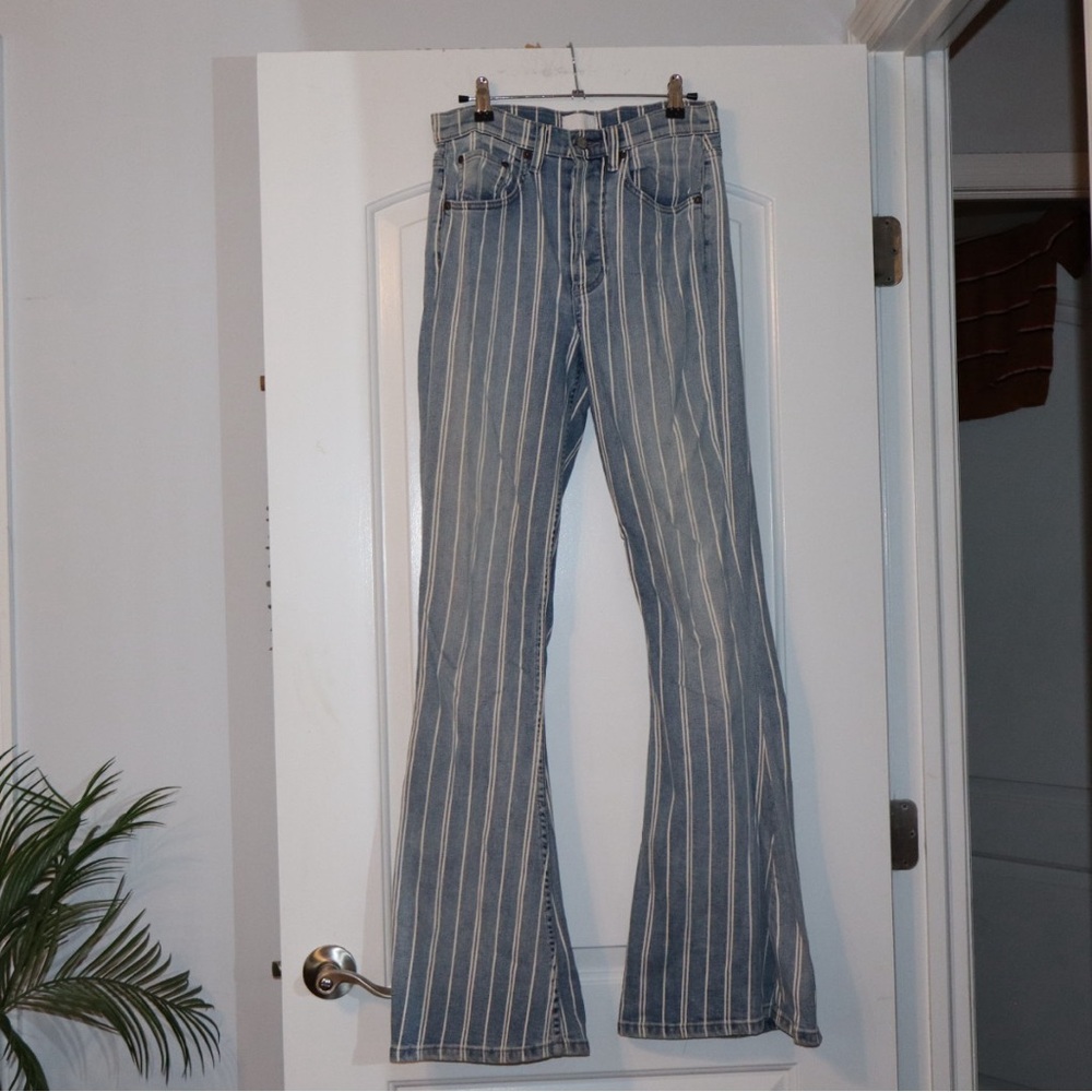 Boyish Blue and White Striped Flare Jeans